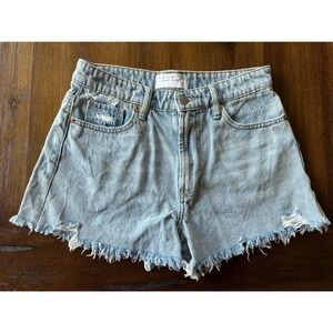 Dear John Womens Distressed Denim Shorts Light Wash Frayed Hem Size 27 B318-PLU